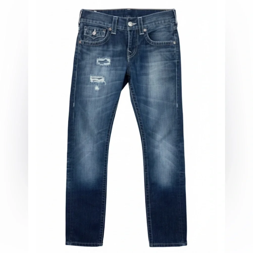 True Religion “Skinny” With Flap Jeans With Distressing And Patches Size 28 EUC!
